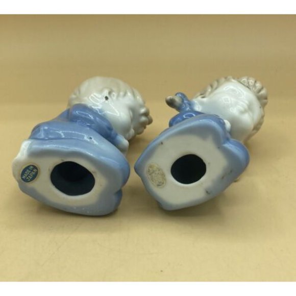 Vintage Pair of Kneeling Children Praying Blue Outfits Ceramic Japan - Picture 5 of 9
